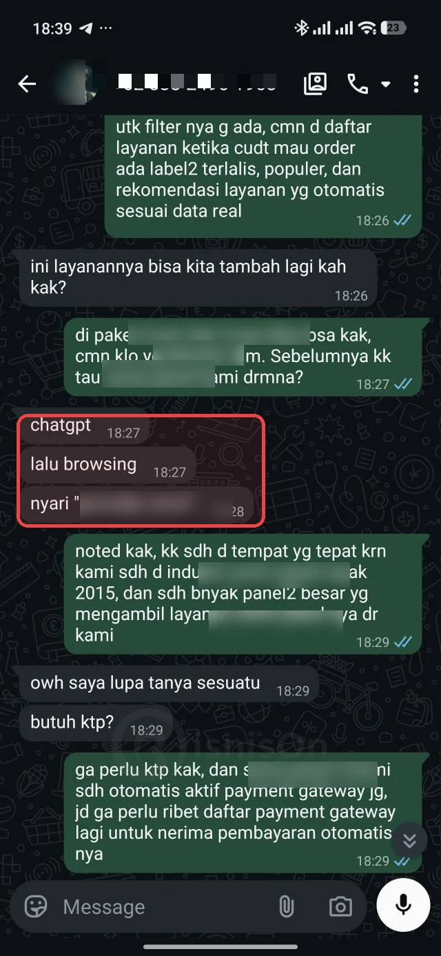 Chat WhatsApp: calon pelanggan menemukan kami lewat ChatGPT lalu browsing